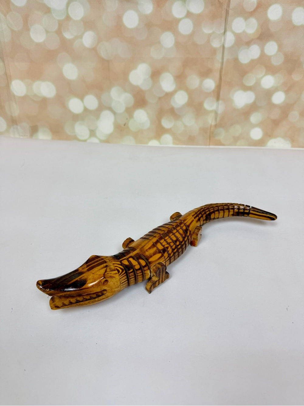 Vintage Hand-Carved Wooden Alligator Figurine